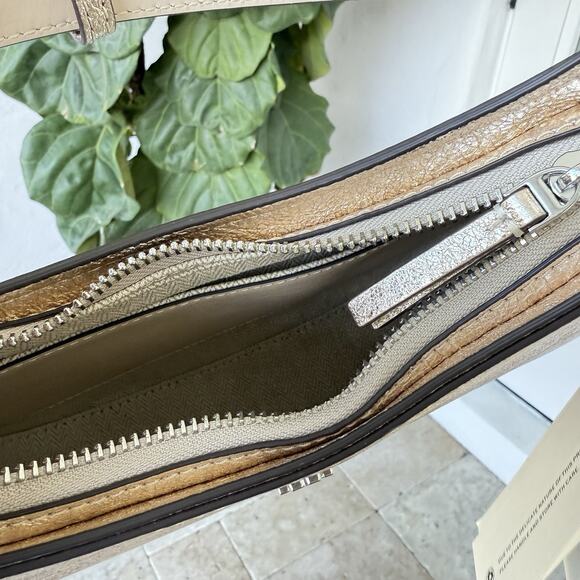 Tory Burch 159158 Emerson Metallic White Gold Refined Leather Shoulder Handbag - Picture 11 of 16